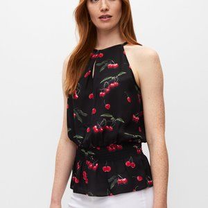 MELANIE LYNE:  Cherry Print Keyhole Halter Top - black